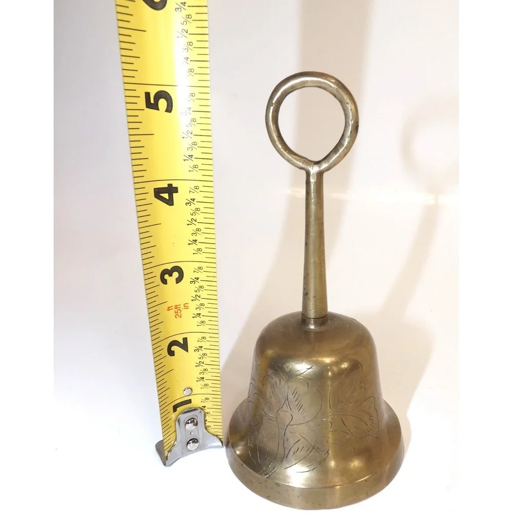 Vintage Collectible Etched Brass Bell Floral Design - 5.5
